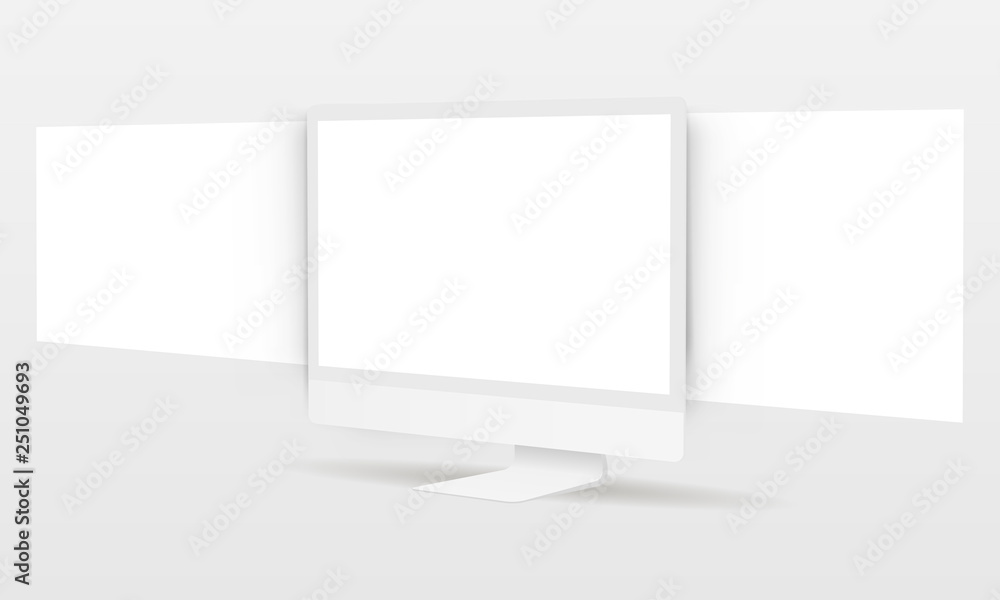 PC monitor with blank framework web pages. Mockup for responsive web-design or showing screenshots. Vector illustration - obrazy, fototapety, plakaty 