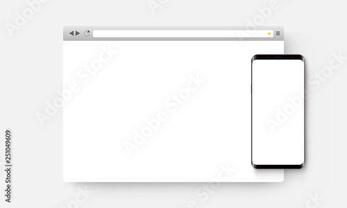 Browser window with mobile phone mockup. Modern concept for adaptive responsive web design. Vector illustration