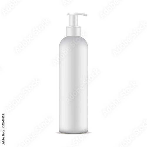 Cosmetic bottle with pump mockup isolated on white background - front view. Vector illustration