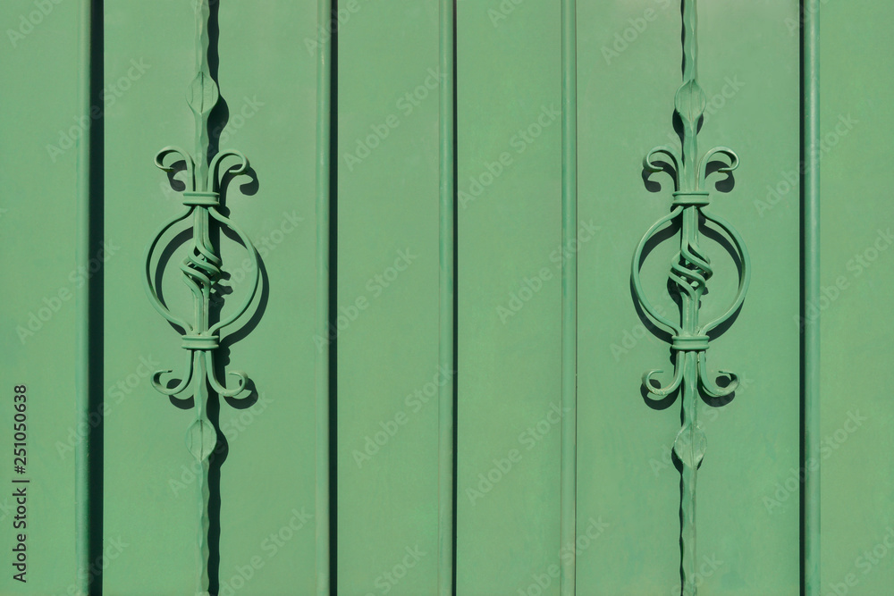 Grille métal pleine à motifs frises ton vert d'eau Grille métal pleine à motifs frises ton vert d'eau