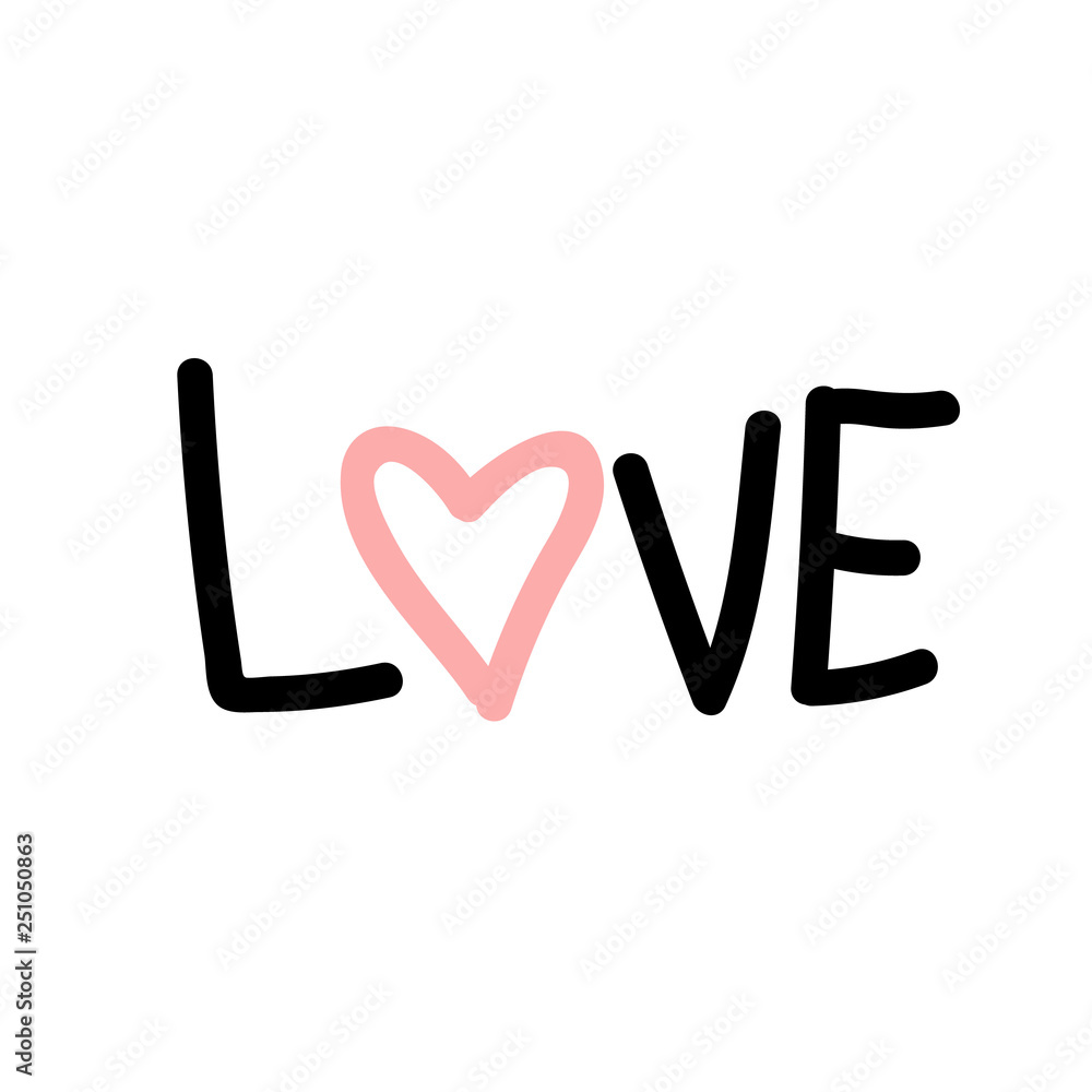 Love. The inscription black and pink heart. Isolated on white background. Love. The inscription black and pink heart. Isolated on white background.