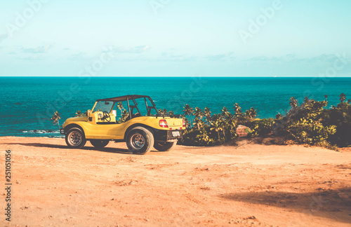 Beautiful landscape buggy on top of a cliff. Buggy on seashore