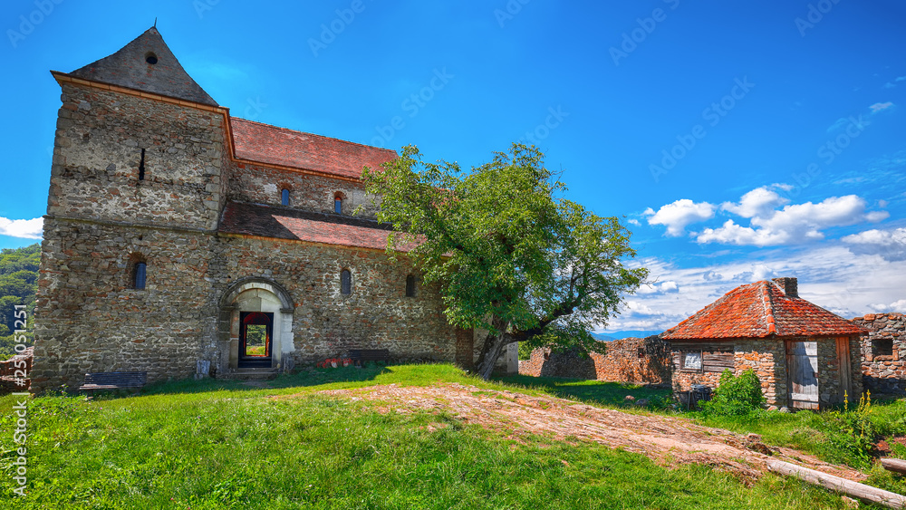 Fortified Lutheran Church St. Michael on top of rock hill in Cisnadioara near Sibi