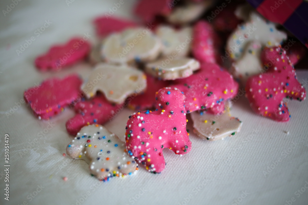 Frosted Circus Animal Cookie Pink and White Sprinkled Animal Crackers