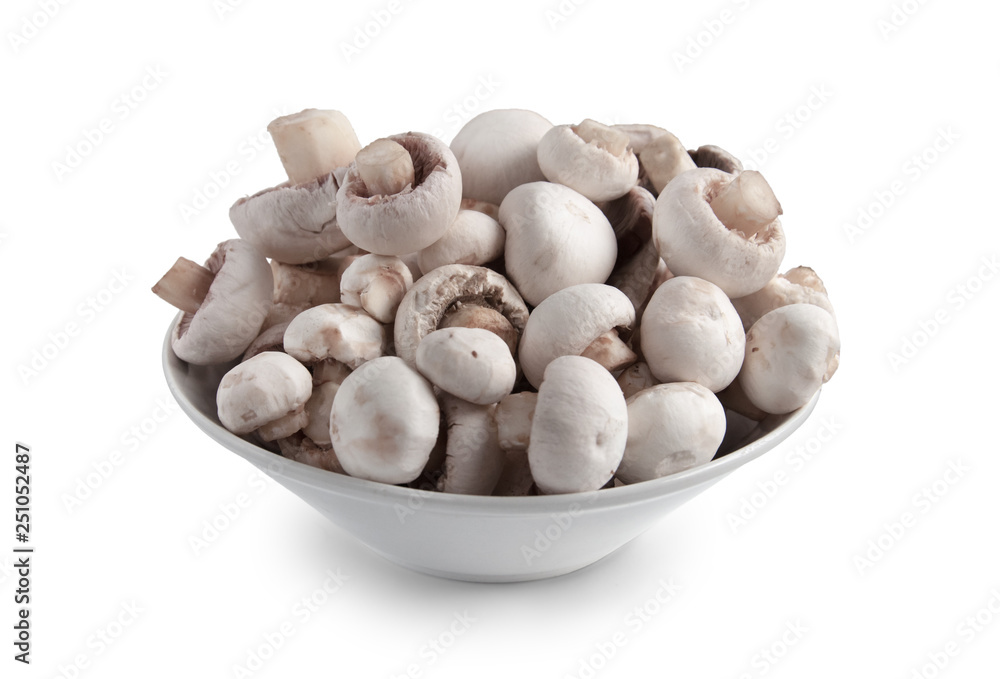 Group of clearned champignon in plate isolated on white background Group of clearned champignon in plate isolated on white background