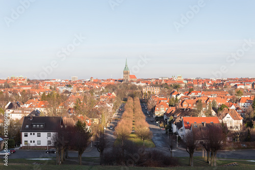 view of hildesheim german city church and rooftops