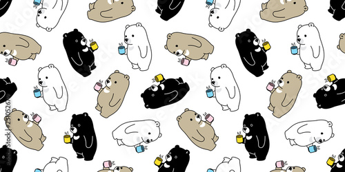 Bear seamless pattern vector polar bear coffee tea scarf isolated cartoon tile background repeat wallpaper illustration