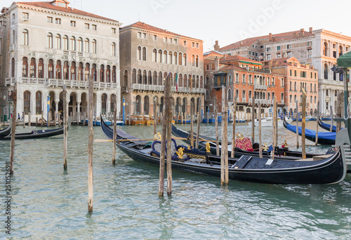 gondolas in venetian canal