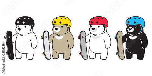 Bear vector polar bear skateboard skating helmet cartoon character icon logo illustration