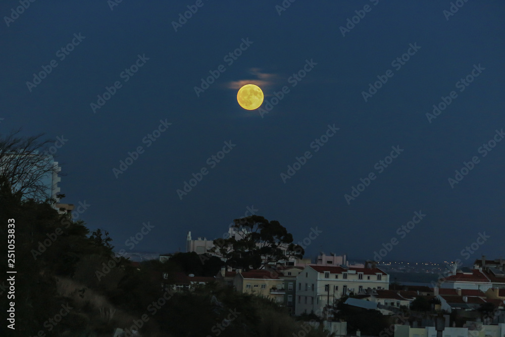 fullmoon over Lisbon, cityscape, Portugal