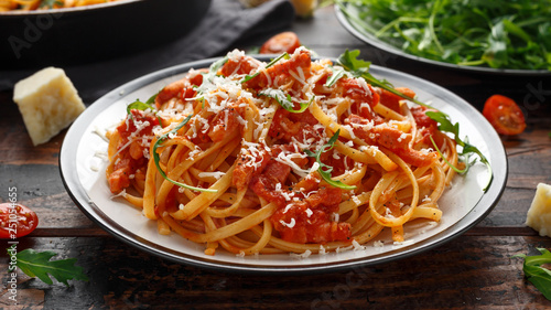 Spaghetti alla Amatriciana with pancetta bacon  tomatoes and pecorino cheese