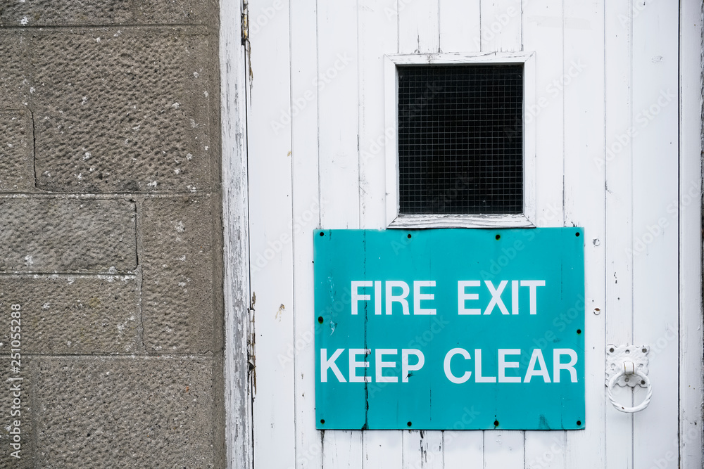 Fire exit keep clear sign rustic white door Fire exit keep clear sign rustic white door