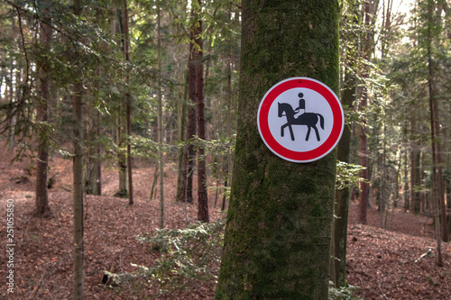 Reiten verboten Schild im Wald