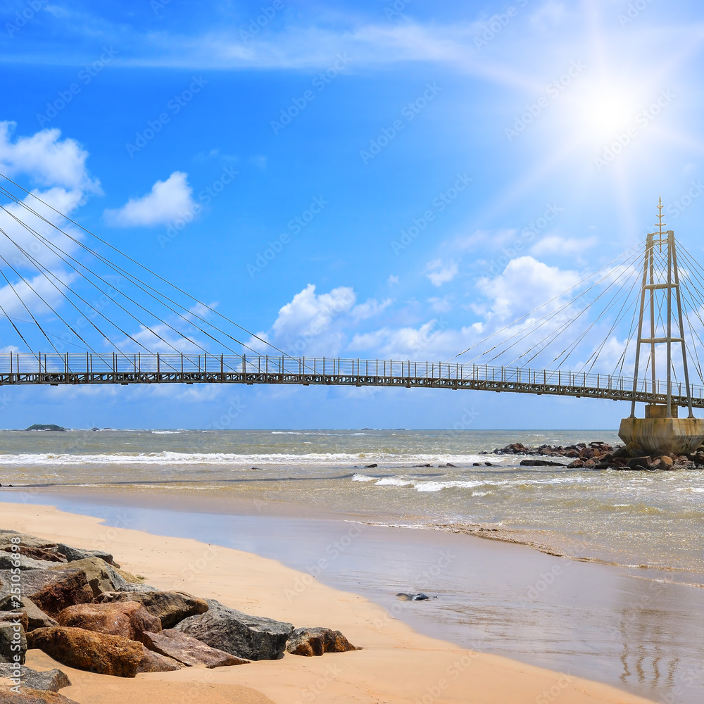 Bridge to the island with Buddhist temple, Matara, Sri Lanka Bridge to the island with Buddhist temple, Matara, Sri Lanka