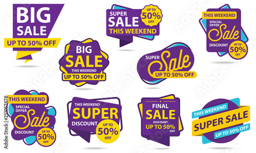 Big Sale Sticker Template. Discount Up to 50%. Vector Template Sticker Sale Promotion.
