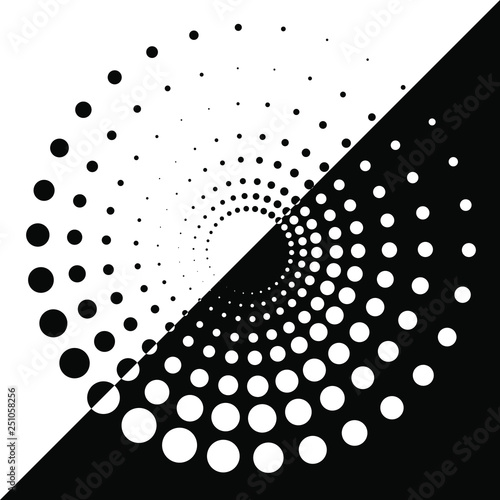 Abstract Black and White Geometric Pattern with Circles. Spiral-like Spotted Tunnel. Contrasty Optical Psychedelic Illusion.