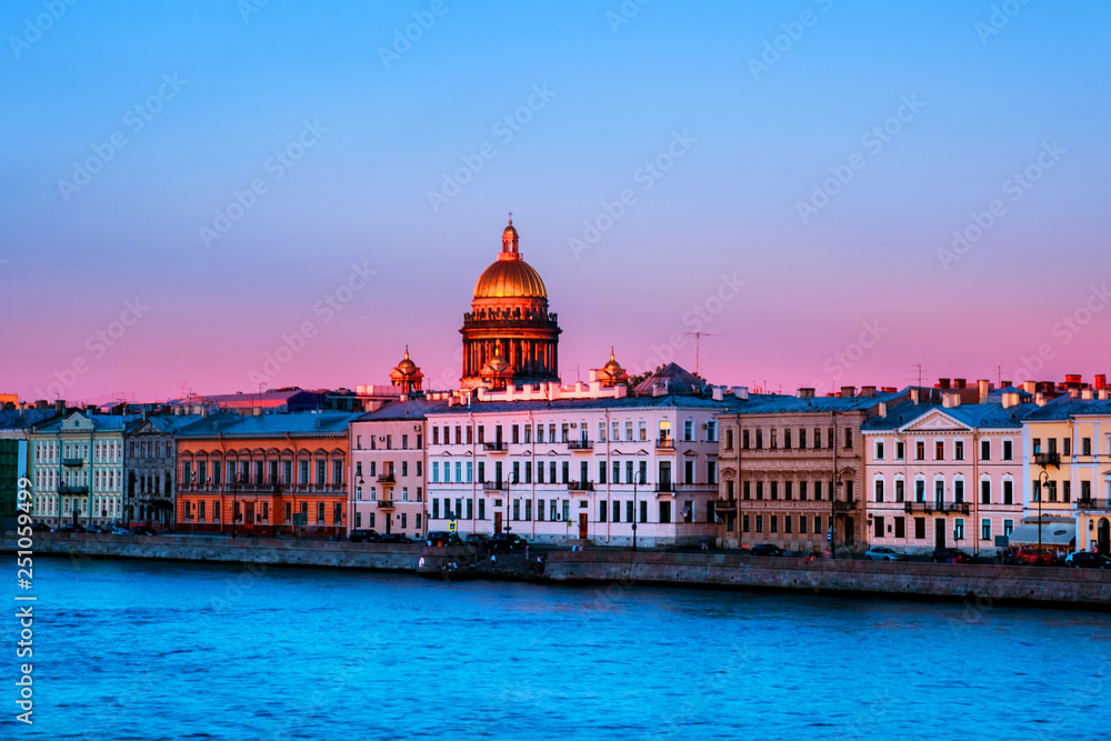 Moyka river in Saint Petersburg, Russia in the evening, historical buildings