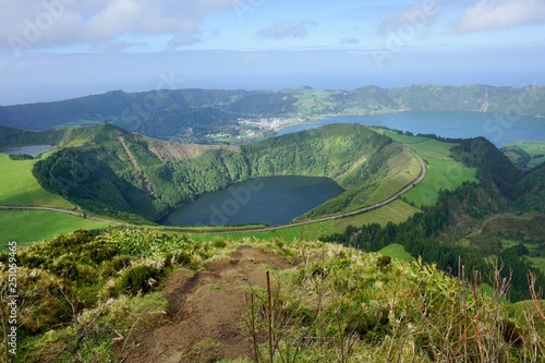 View of the Sete Cidades lake and city from the boca do inferno mountain peak