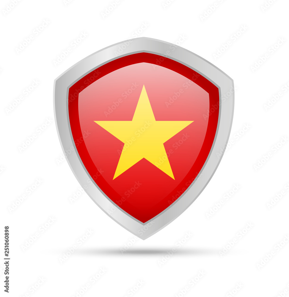 Shield with Vietnam flag on white background. Vector illustration. Shield with Vietnam flag on white background. Vector illustration.