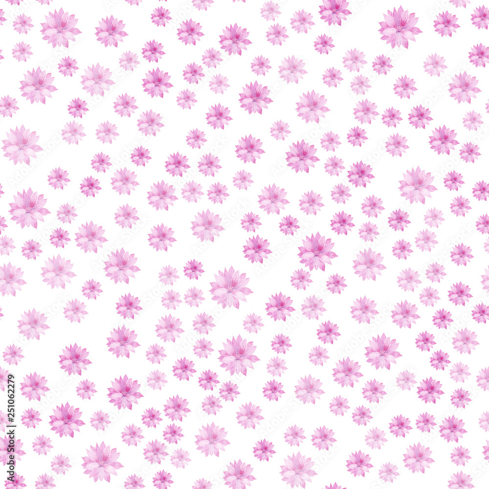 Watercolor seamless pattern with bright pink flower. Watercolor seamless pattern with bright pink flower.