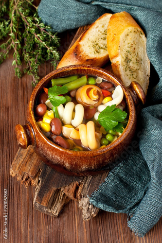 Minestrone, italian vegetable soup with pasta photo