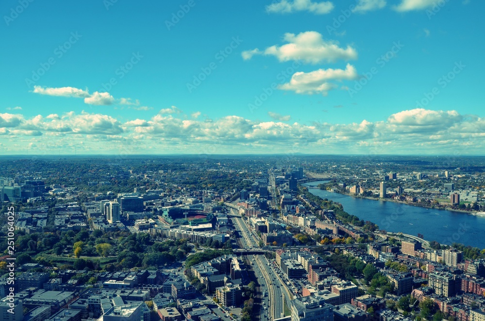 View of Boston from up high with Charles River