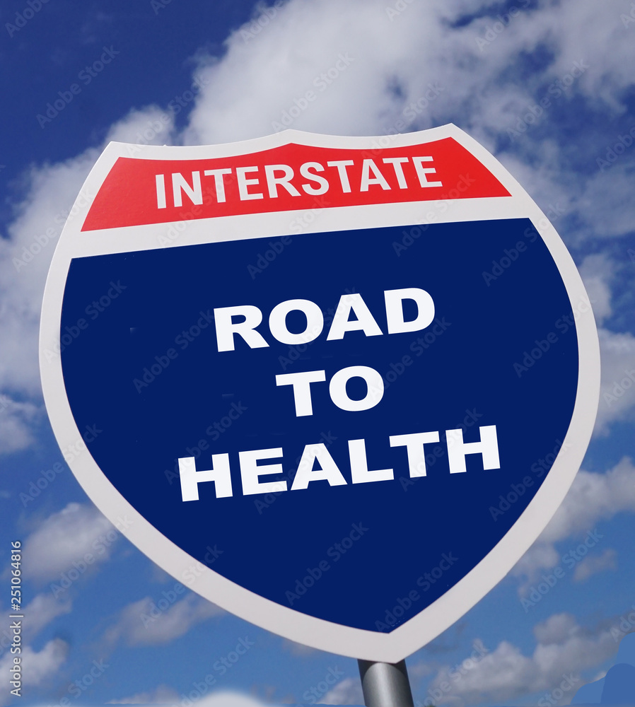 Interstate road sign that shows fhealth ahead for life situations . Interstate road sign that shows fhealth ahead for life situations .