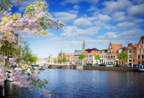 Spaarne river and old Haarlem photo