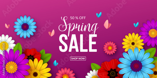 Spring sale background with beautiful flowers. Vector illustration