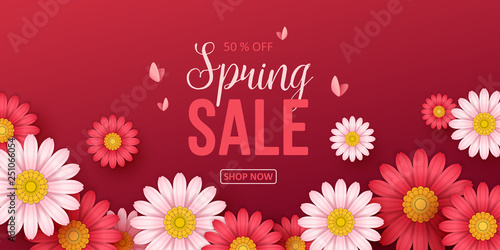 Spring sale background with beautiful flowers. Vector illustration
