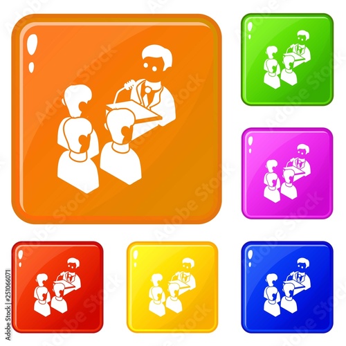 Election speak conference icons set collection vector 6 color isolated on white background