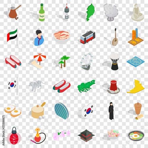 Japanese culture icons set. Isometric style of 36 japanese culture vector icons for web for any design