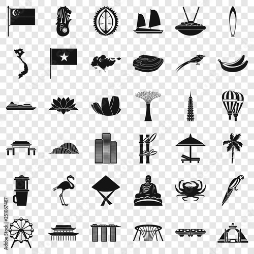 Asian landmark icons set. Simple style of 36 asian landmark vector icons for web for any design