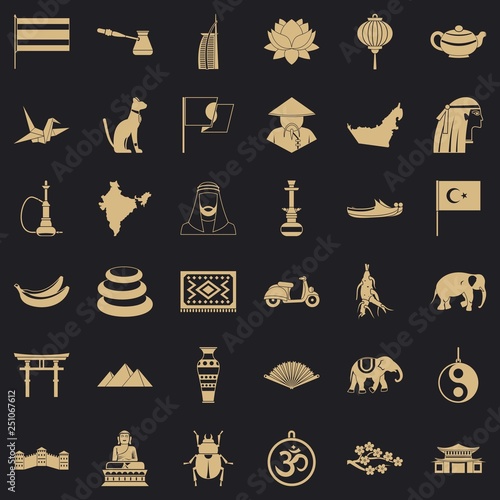 Asian travel icons set. Simple style of 36 asian travel vector icons for web for any design