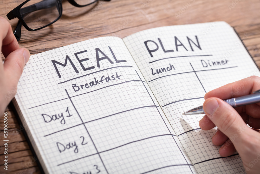 Human Hand Filling Meal Plan In Notebook Human Hand Filling Meal Plan In Notebook