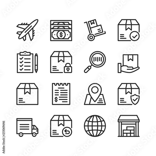 Delivery icons set. Transportation, logistics concepts. Pixel perfect. Thin line design. Vector line icons set