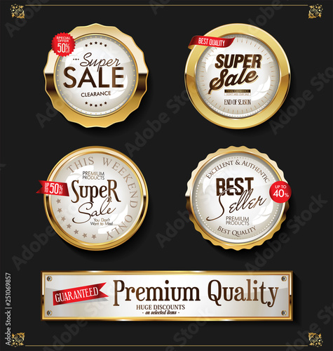 Retro vintage shiny golden labels vector collection
