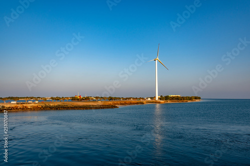 Renewable energy with wind turbines at the sea 