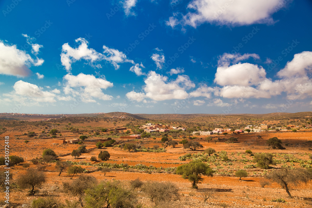 Panoramic Moroccan landscape with hills and cactuses Panoramic Moroccan landscape with hills and cactuses