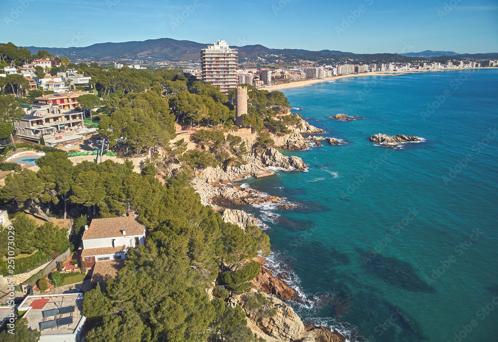 Aerial landscape picture from a Spanish Costa Brava in a sunny day, near the town Palamos