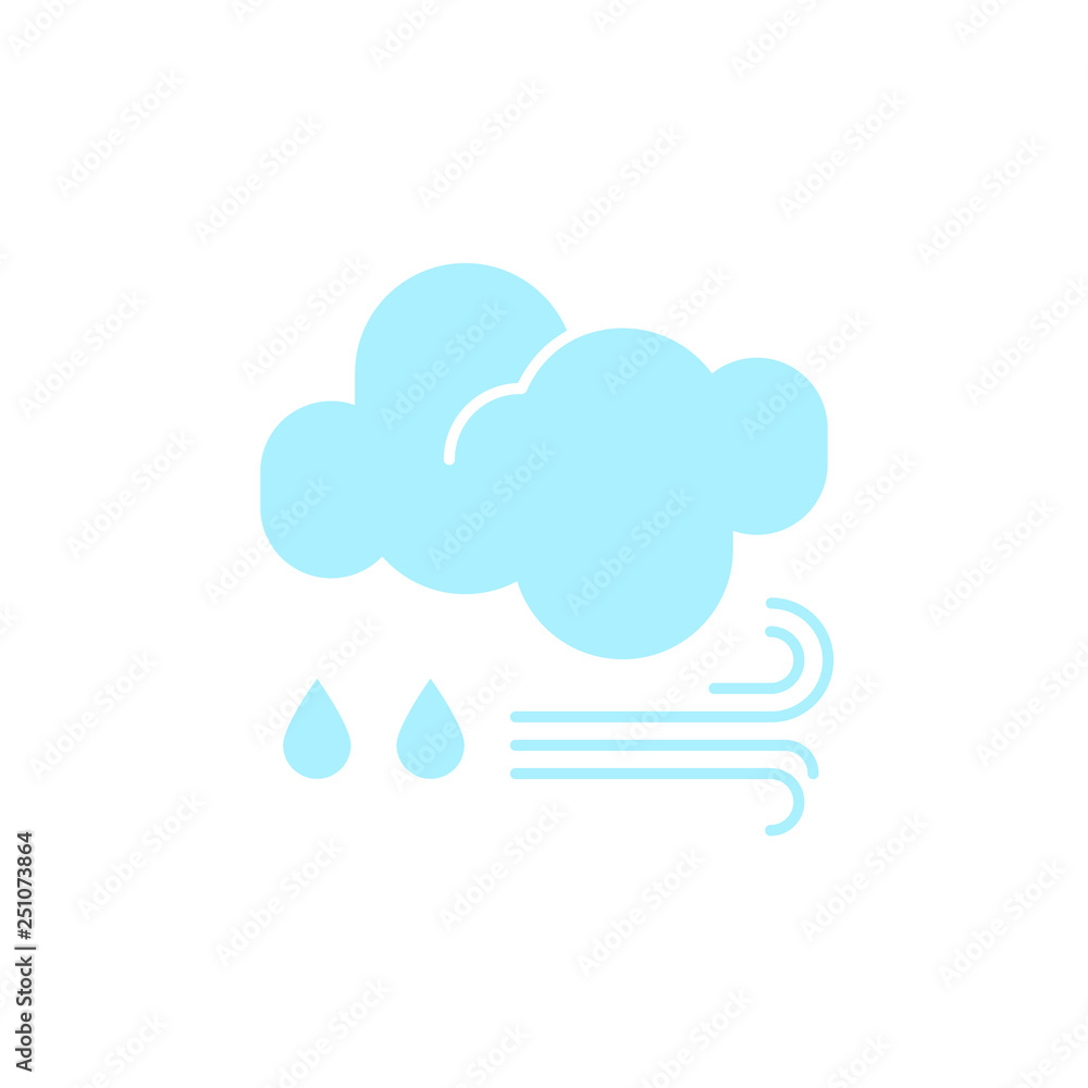 Vector weather icon of a blue cloud with raindrops and wind to show the rainy forecast and the current climate outside for applications, widgets, and other meteorological designs. Vector weather icon of a blue cloud with raindrops and wind to show the rainy forecast and the current climate outside for applications, widgets, and other meteorological designs.