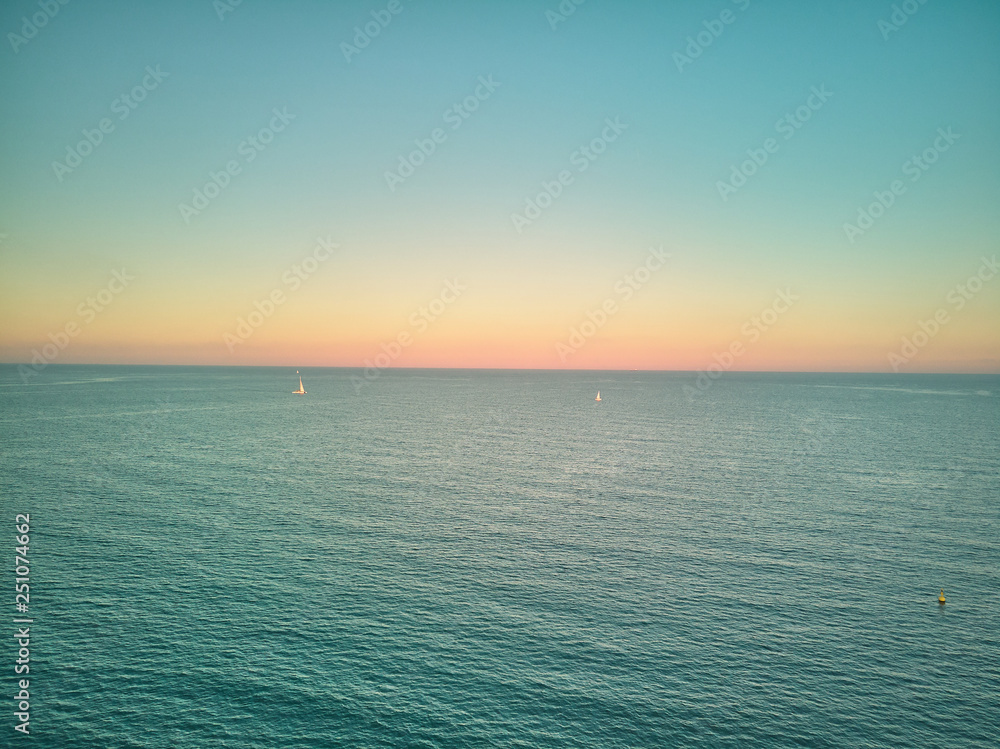 Obraz premium Aerial sunset view from the Malvarrosa beach in Valencia. Spain