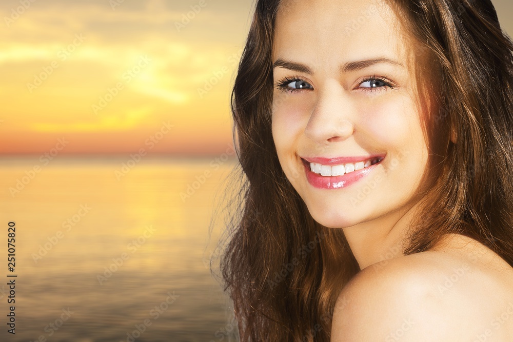 Outdoor summer portrait of pretty young smiling Outdoor summer portrait of pretty young smiling