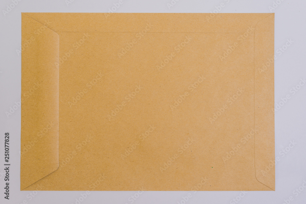 Vintage envelope blank, reverse side, close-up, on white background.