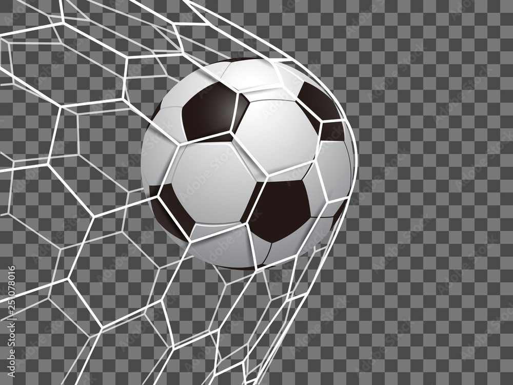 Vecteur Stock Soccer ball in net on a transparent background