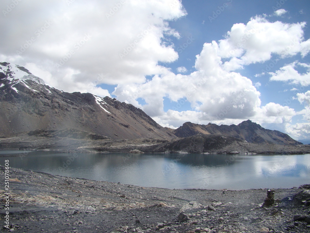 Andes mountain glacier with lake, Pastoruri glacier, Ancash province, Peru