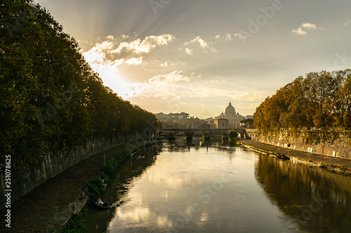 The Papal Basilica of St. Peter (Basilica Papale di San Pietro in Vaticano) or St. Peter's Basilica, an Italian Renaissance church in Vatican City, west of River Tiber in Rome, Italy
