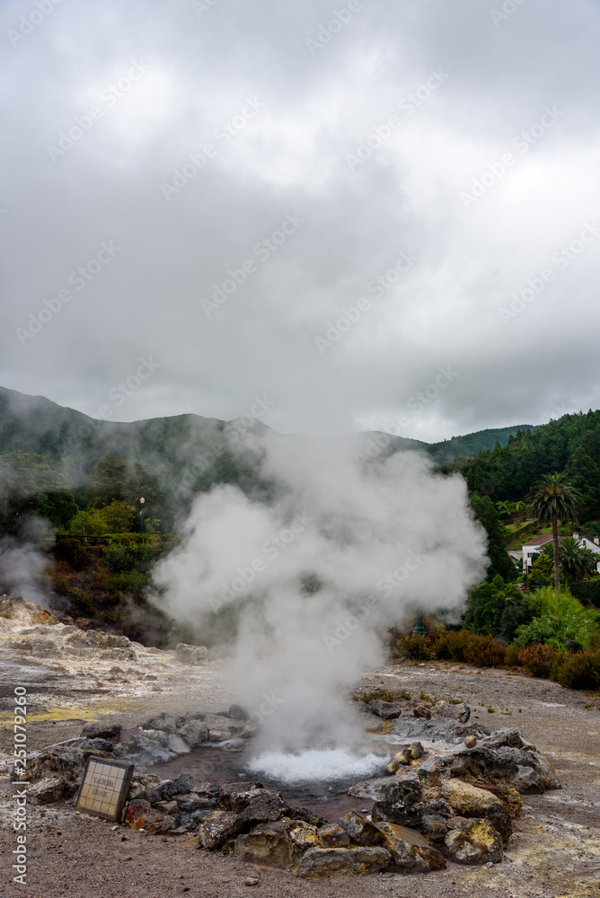 thermal pools in furnas, view of the hot water thermal pool in furnas, sao miguel, azores.