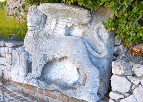 Wingeed lion sculpture at entrance of Trsat castle photo