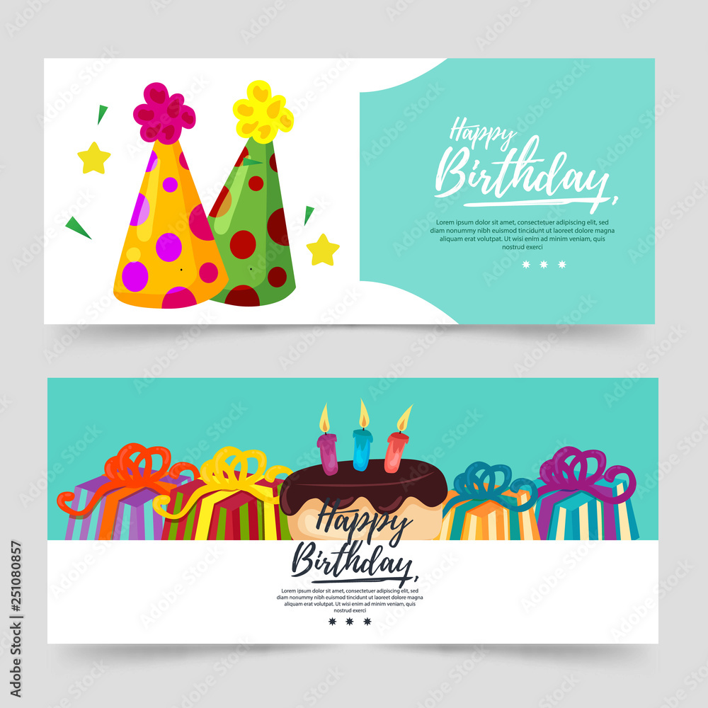 birthday theme banner with turquoise color and party hat